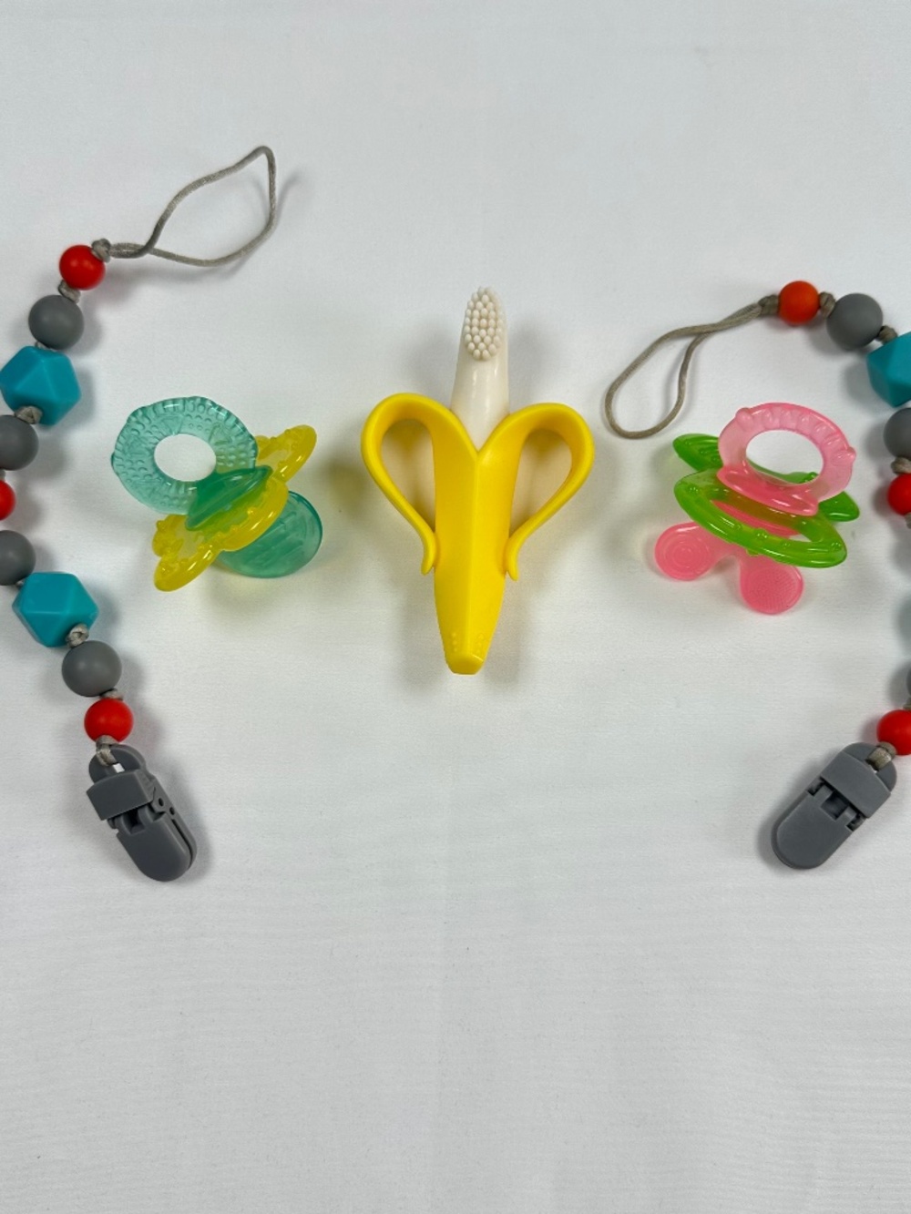Nuby Pink/Blue/Green/Yellow Teethers (2)-Nuby Banana Baby-Pacifier Tethers (2)